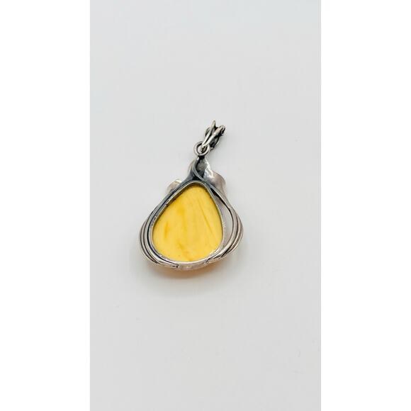 SZ Vintage Teardrop Baltic Yellow Yoke Amber Lily Frame Pendant Only Silver 925 - Picture 4 of 10